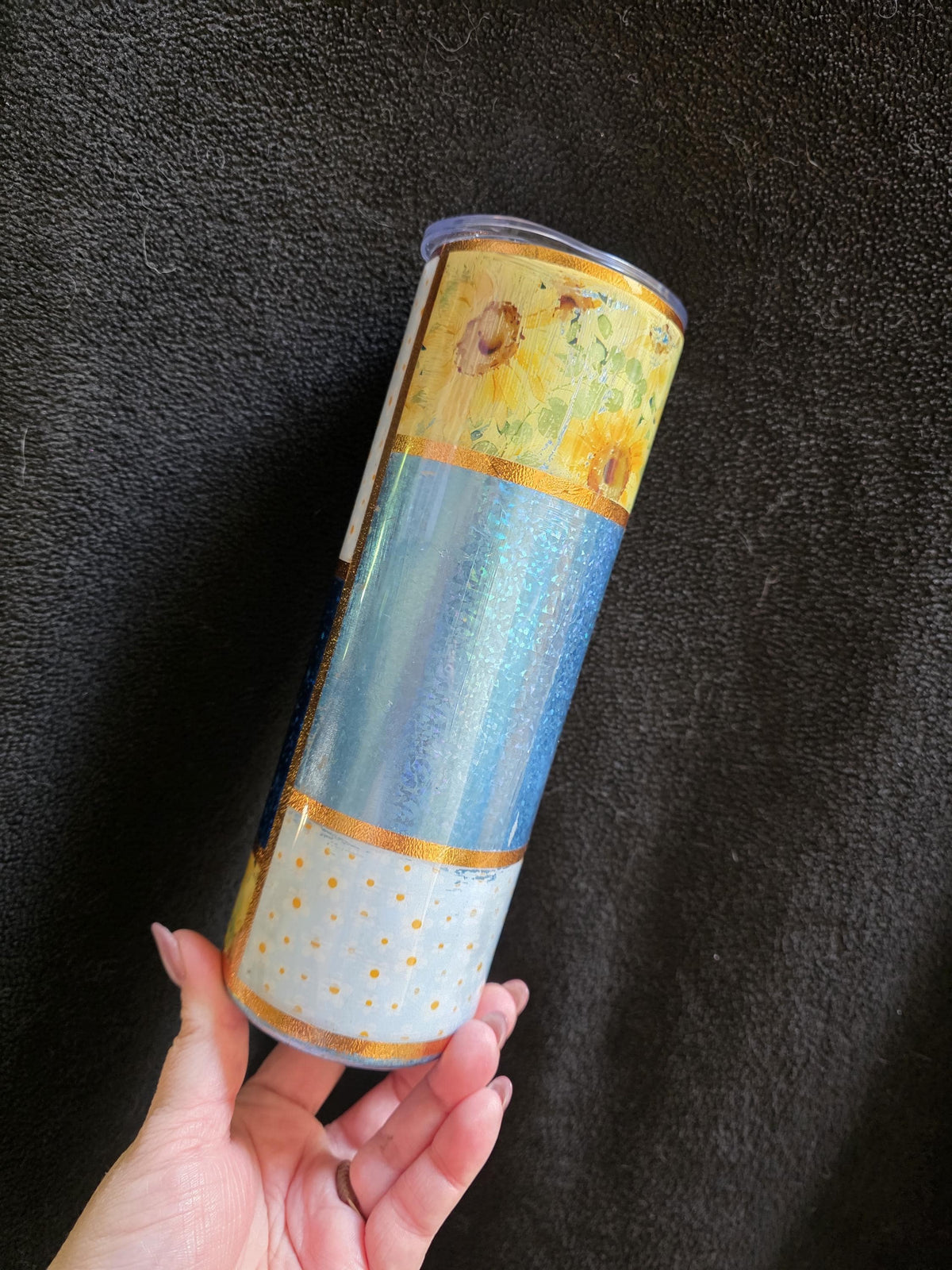 Distressed Sunflower Patchwork | 20oz Skinny Stainless Steel Epoxy Tumbler