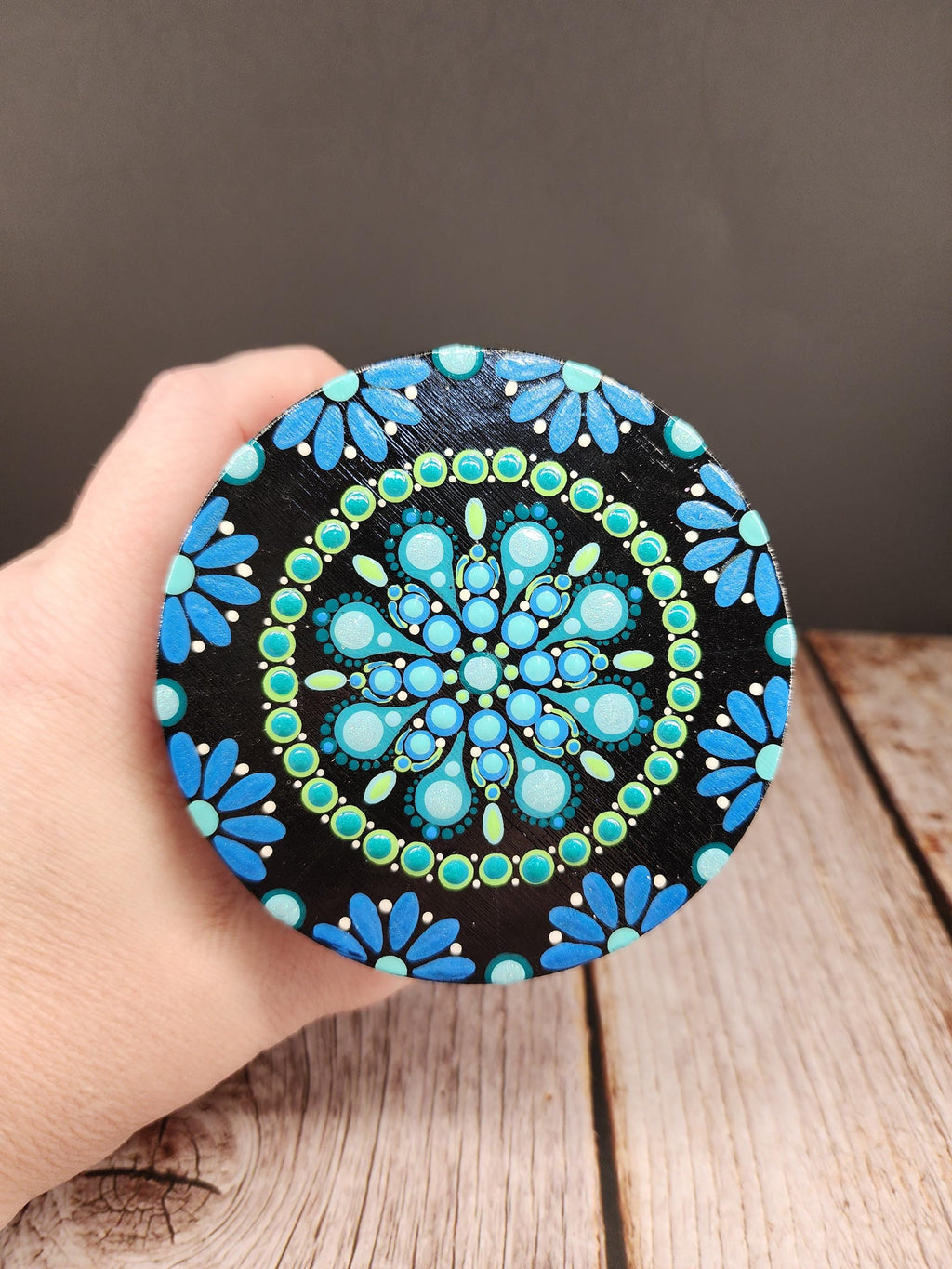 Frosted Glass Blue Christmas Mandala Stash Jar