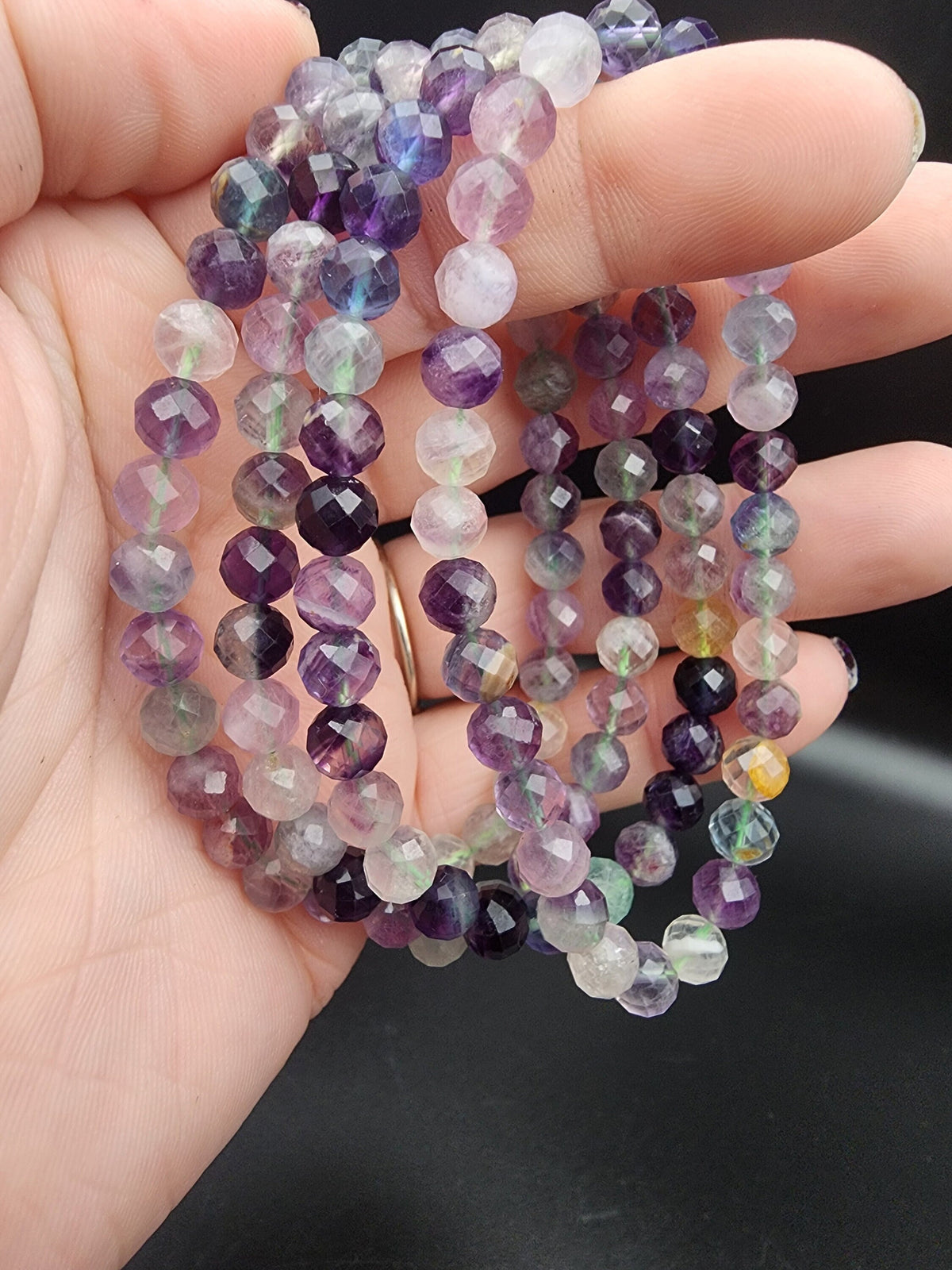 Natural Rainbow Fluorite Faceted 6mm Stretch Bracelet