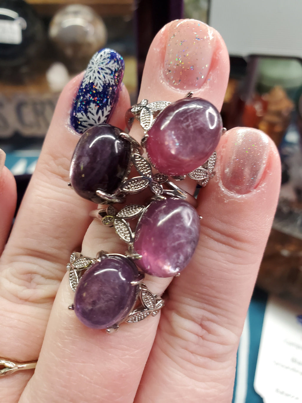 Natural Gem Lepidolite Adjustable Ring | Stainless Steel