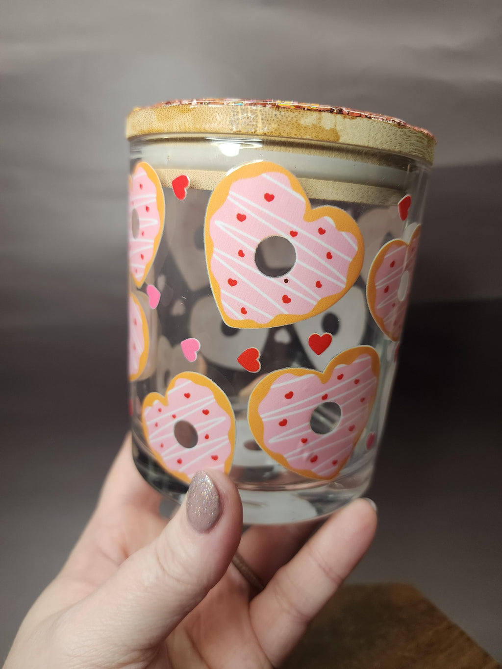 Pink Cookie Hearts Glitter Stash Jar