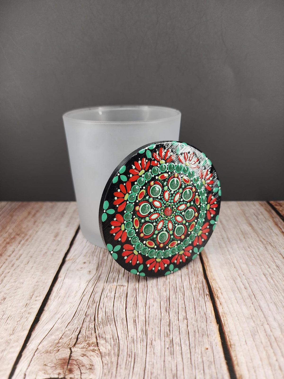 Frosted Glass Traditional Christmas Mandala Stash Jar