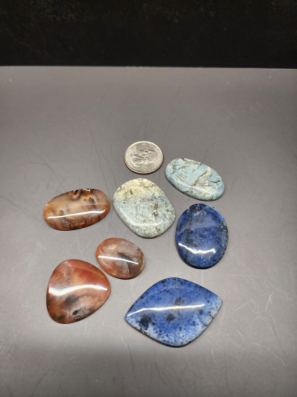 Bulk Lot - Mixed Material | Natural Cabochons - Andara Carnelian Plume Agate, Dumortierite, Brecciated Blue Chalcedony