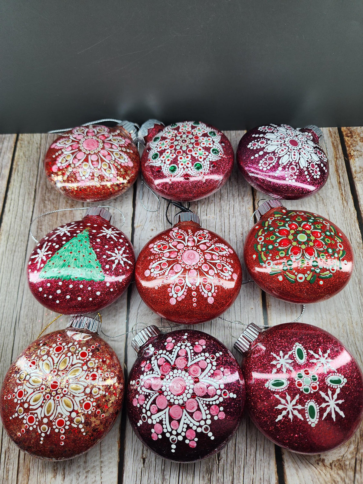 Reds - Hand Painted Mandala Glitter Ornament | Shatter Proof & Pet Friendly