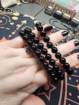 Natural Black Obsidian 8mm Stretch Bracelet with Snowflake Obsidian Star Accent