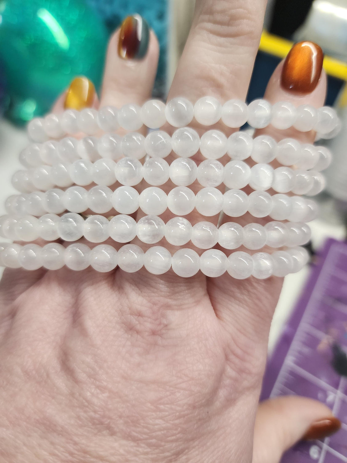 Natural Satin Spar 6mm Stretch Bracelet