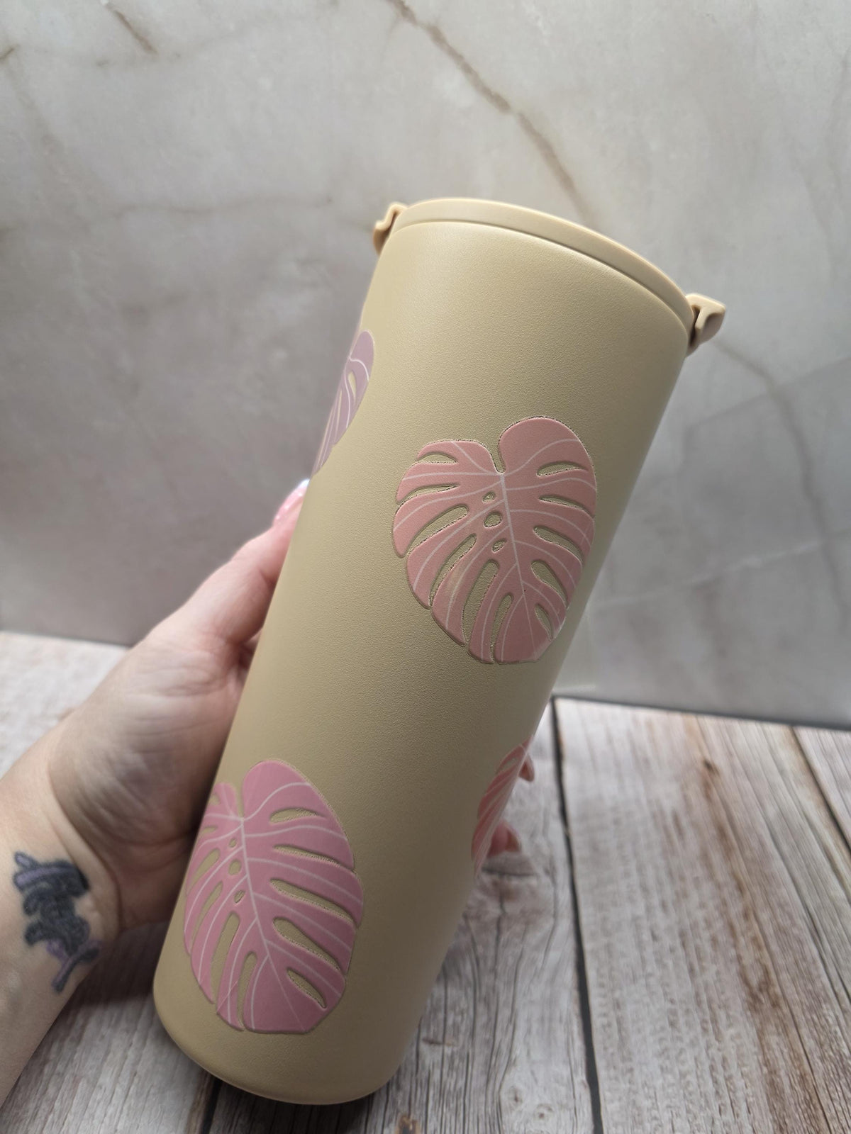 Boho Monstera Leaf | Powder Coated Stainless Steel 24oz Tumbler