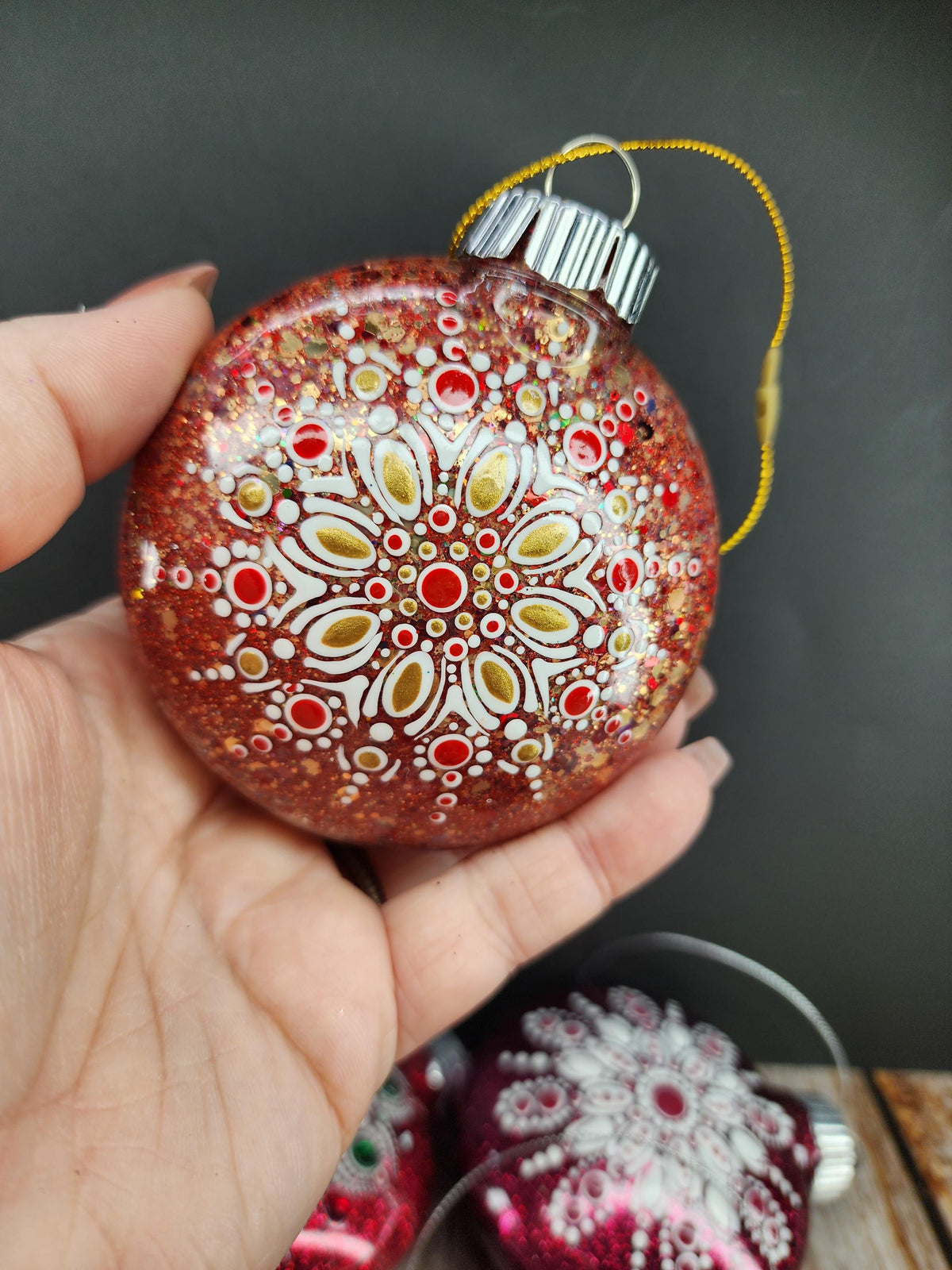 Reds - Hand Painted Mandala Glitter Ornament | Shatter Proof & Pet Friendly