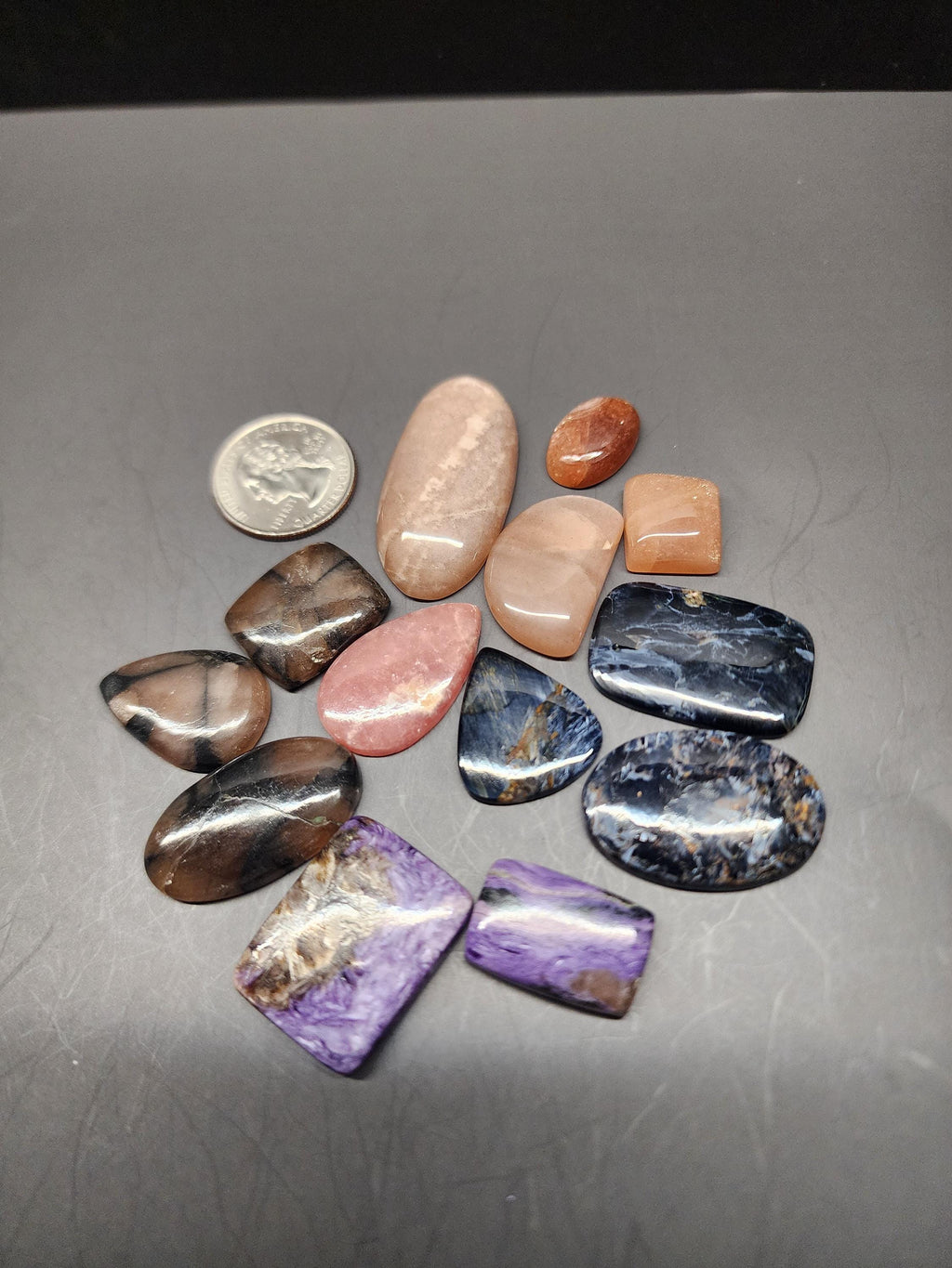 Bulk Lot - Mixed Materials | Natural Cabochons - Moonstone, Sunstone, Chiastolite, Pietersite, Charoite