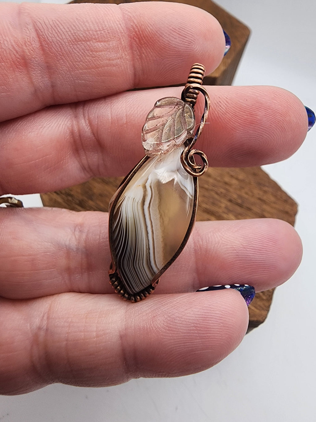 Botswana Agate Teardrop Wire Wrapped Pendant