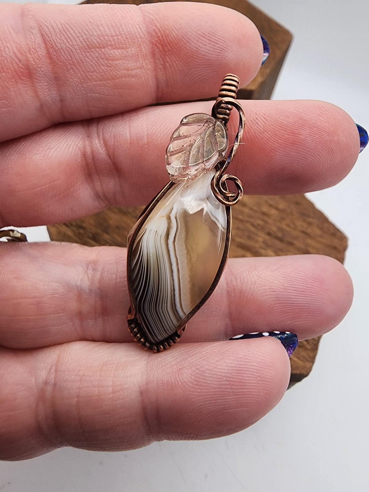 Botswana Agate Teardrop Wire Wrapped Pendant