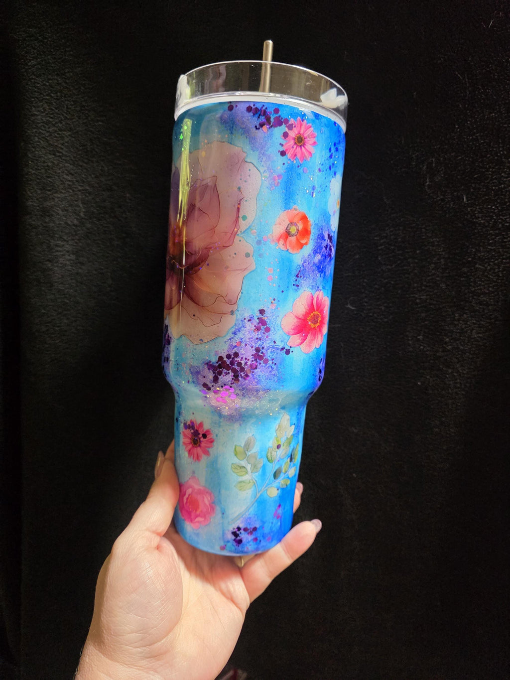 Floral Watercolor | 40oz Stainless Steel Epoxy Tumbler with Handle