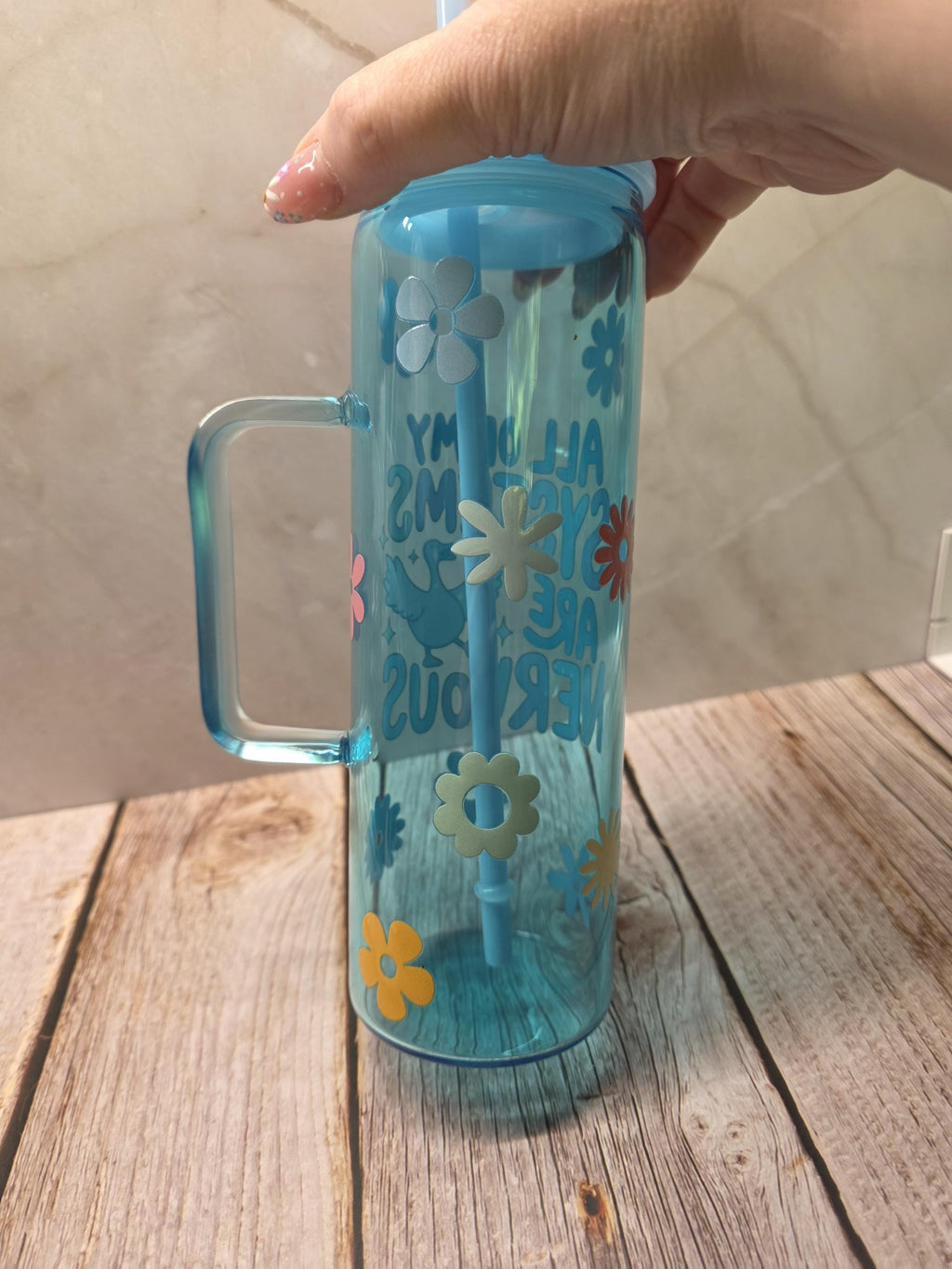 All Of My System Is Nervous | Blue Jelly Glass 20oz Skinny Tumbler W/Handle
