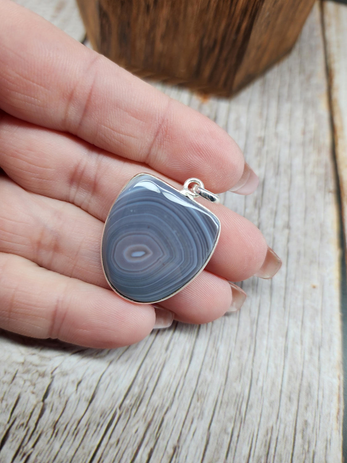 Botswana Agate Pendant | 925 Sterling Silver Open Back Pendant
