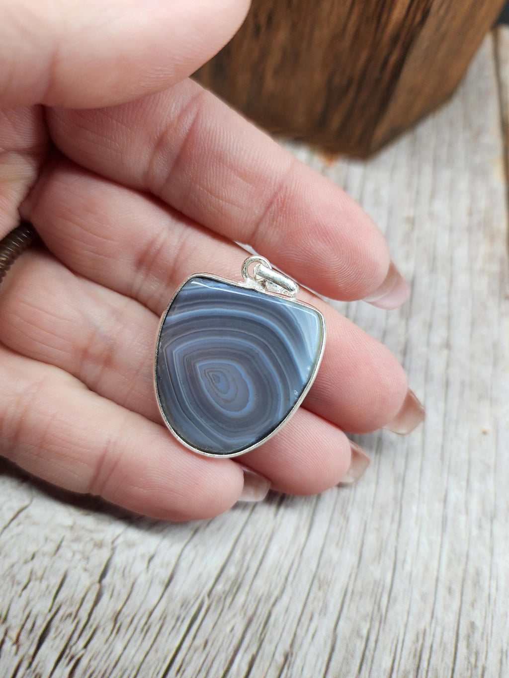 Botswana Agate Pendant | 925 Sterling Silver Open Back Pendant