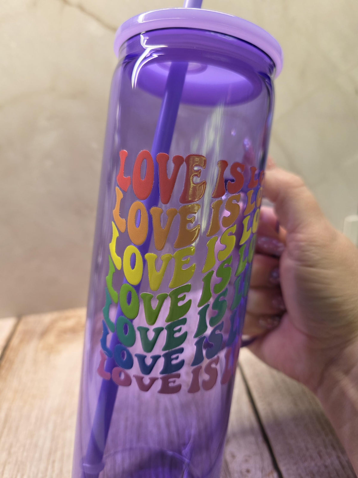 Love Is Love | Purple Jelly Glass 20oz Skinny Tumbler W/Handle