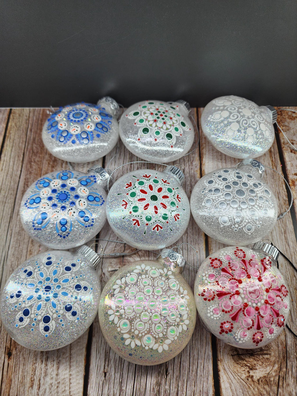 Whites & Champagnes - Hand Painted Mandala Glitter Ornament | Shatter Proof & Pet Friendly