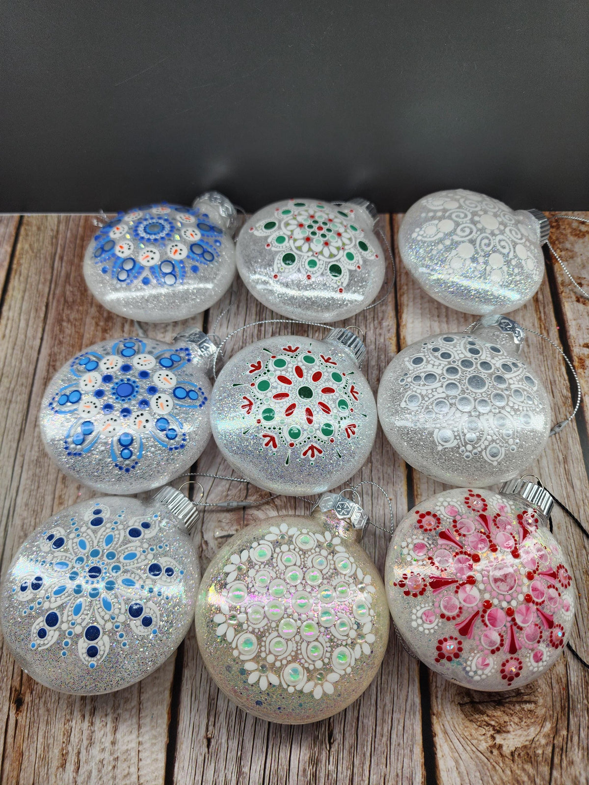 Whites & Champagnes - Hand Painted Mandala Glitter Ornament | Shatter Proof & Pet Friendly
