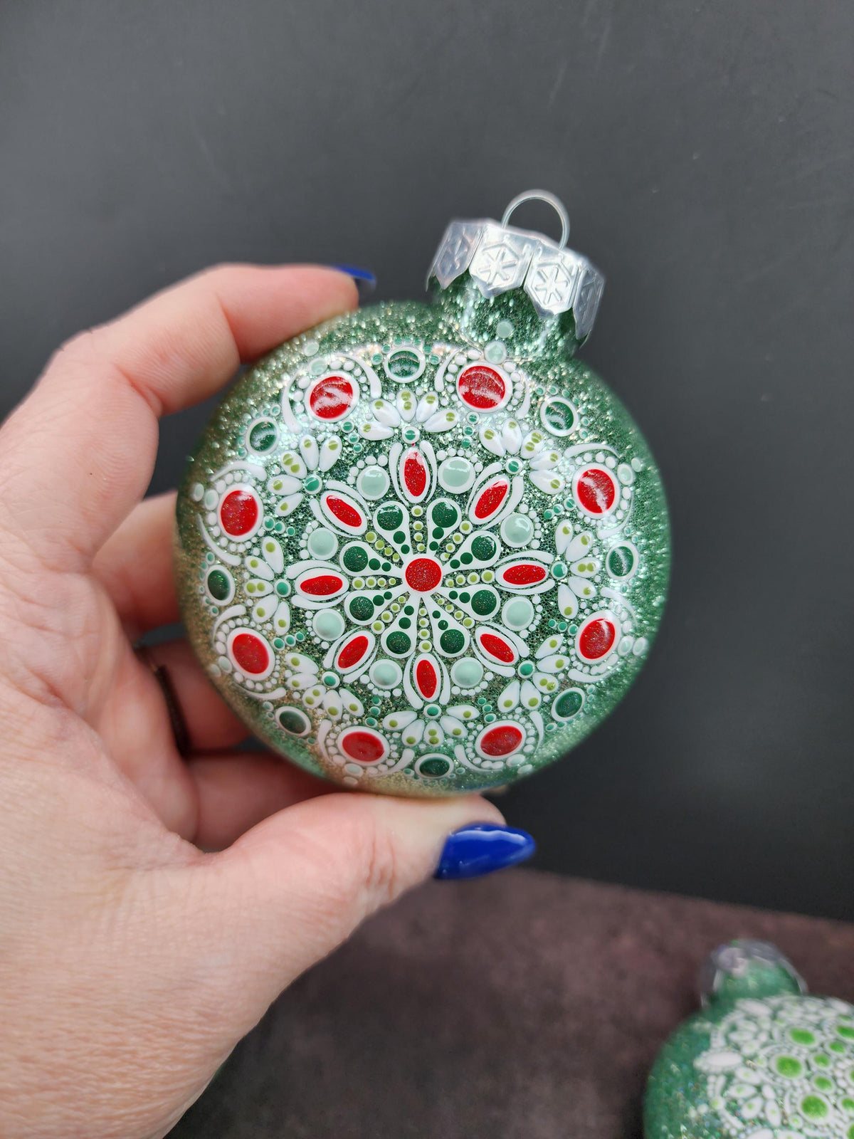 Greens - Hand Painted Mandala Glitter Ornament | Shatter Proof & Pet Friendly