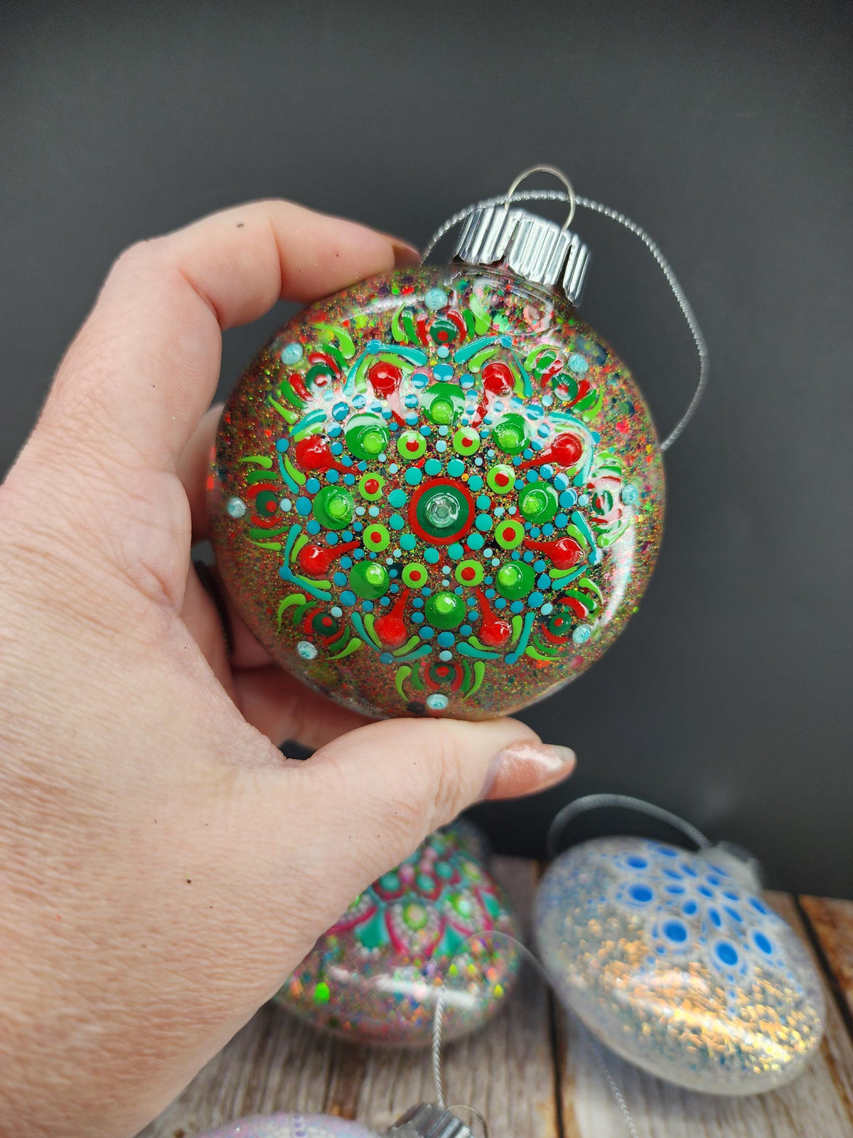 Unique Colors - Hand Painted Mandala Glitter Ornament | Shatter Proof & Pet Friendly