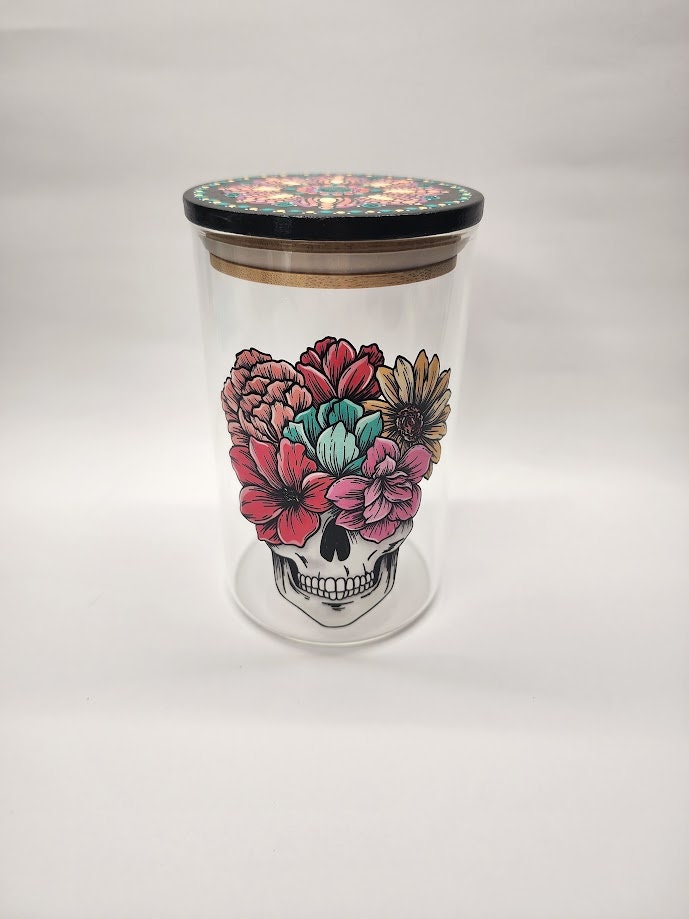 Floral Skull Mandala Stash Jar