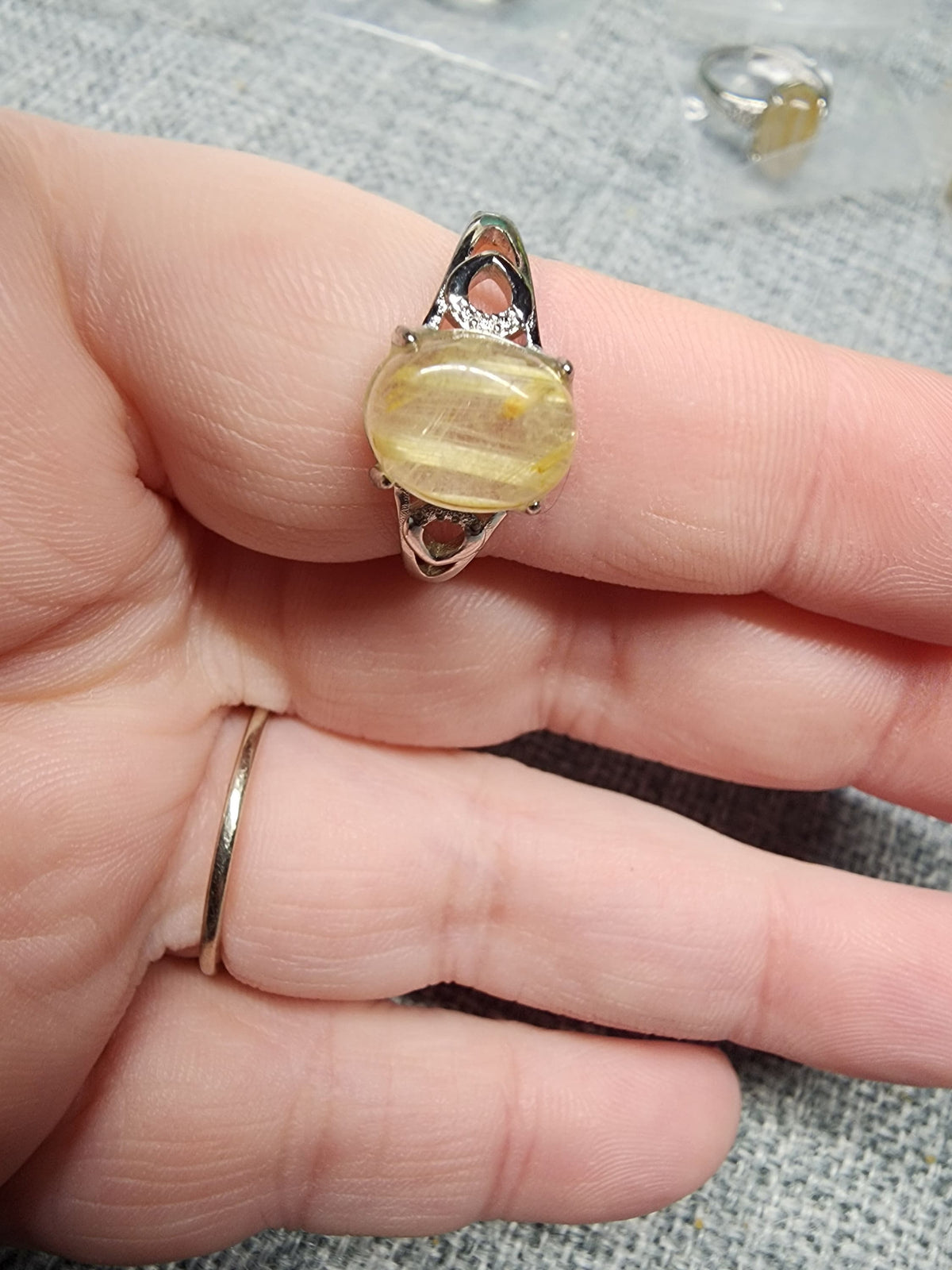 Natural Golden Rutile in Quartz Ring
