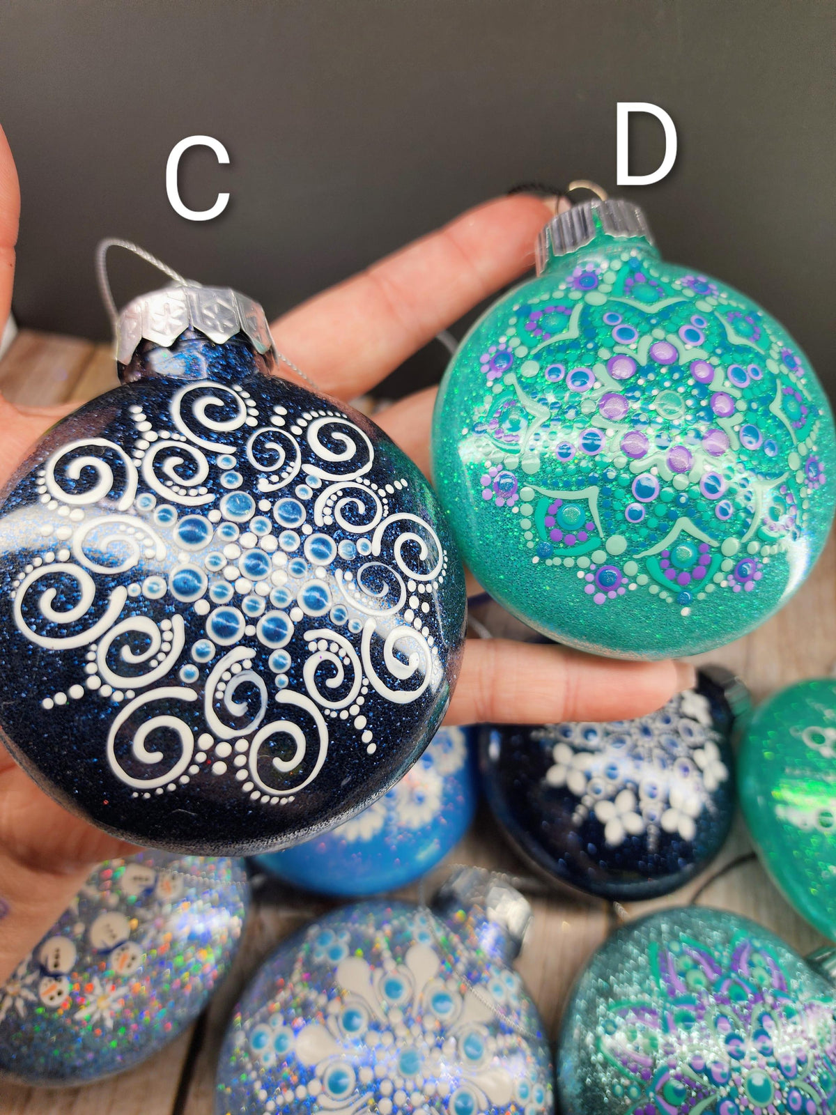 Blues & Teals - Hand Painted Mandala Glitter Ornament | Shatter Proof & Pet Friendly