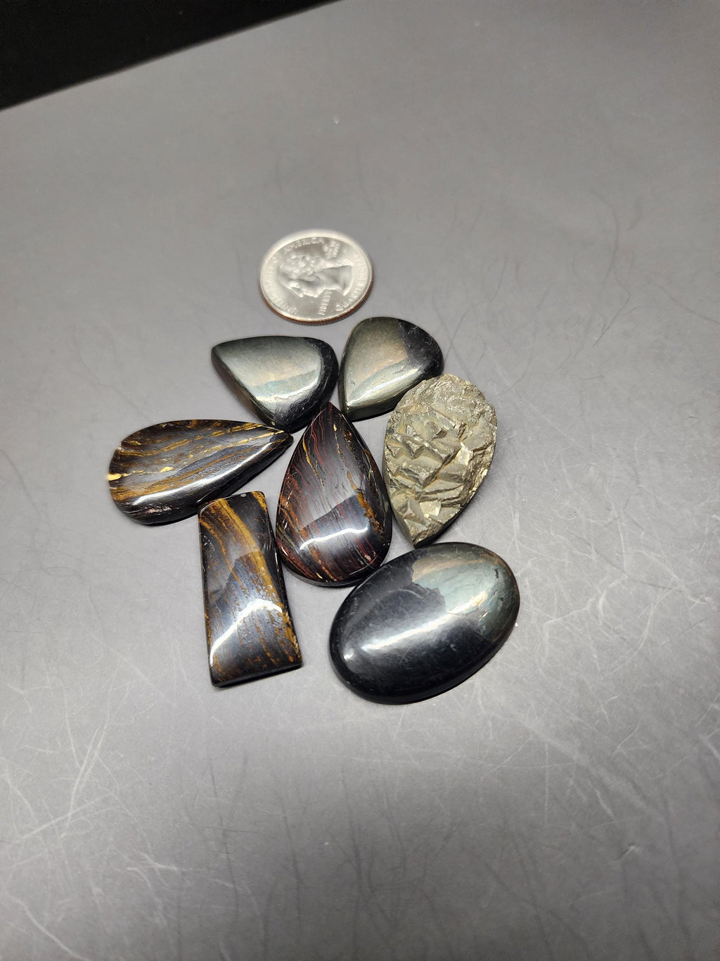 Bulk Lot - Mixed Materials | Natural Crystal Cabochons - Pyrite & Iron Tigers Eye