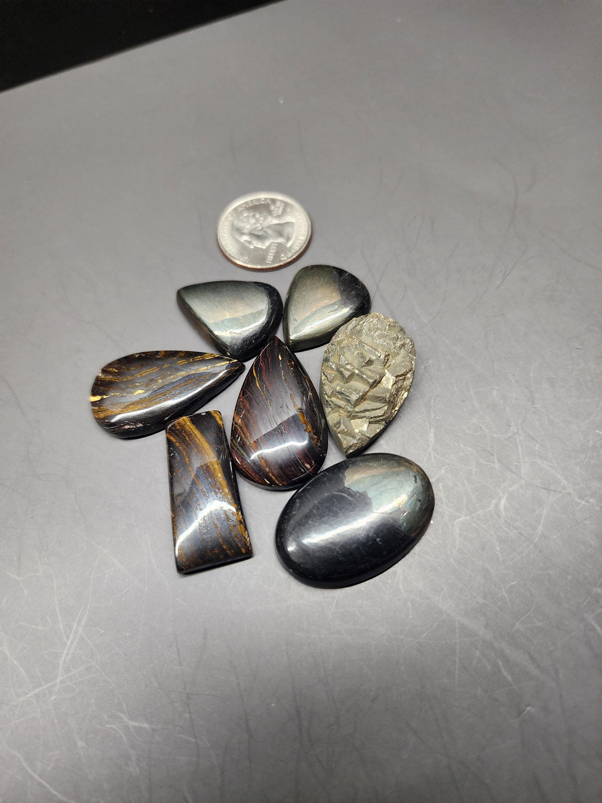 Bulk Lot - Mixed Materials | Natural Crystal Cabochons - Pyrite & Iron Tigers Eye