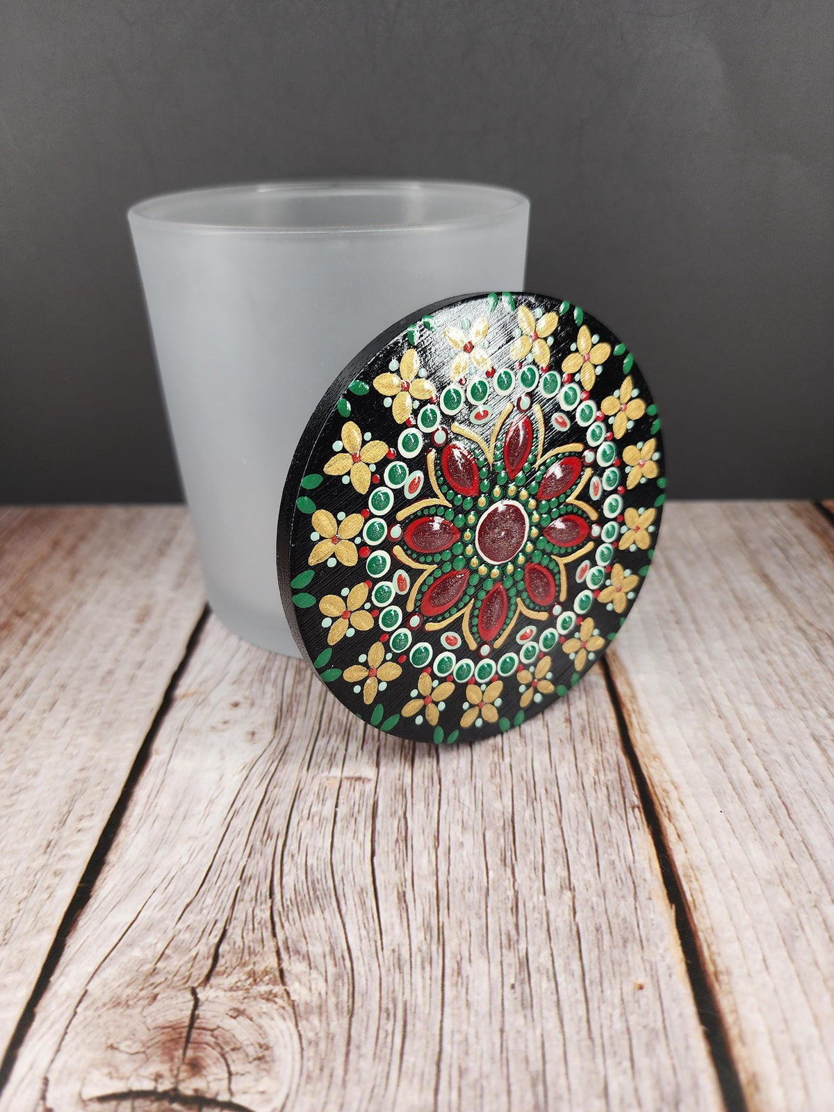 Frosted Glass Traditional Christmas Mandala Stash Jar