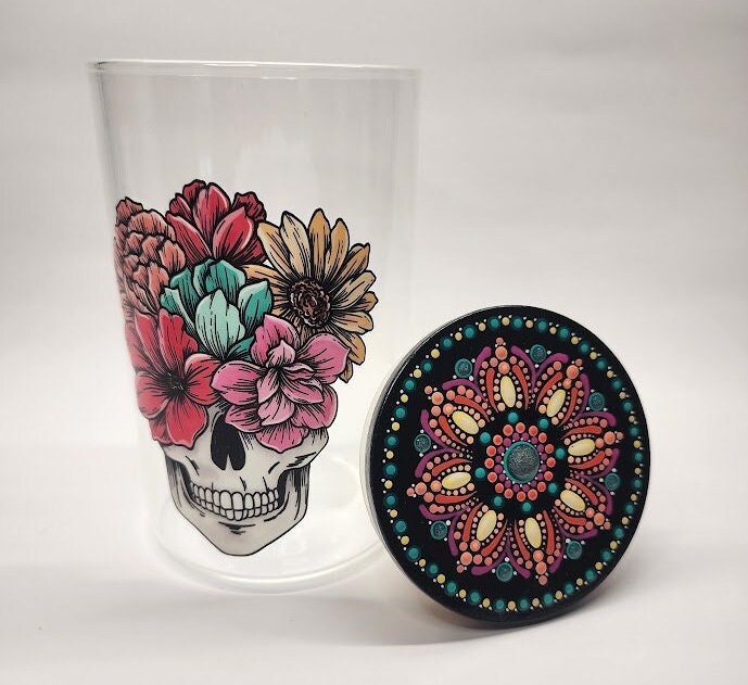 Floral Skull Mandala Stash Jar