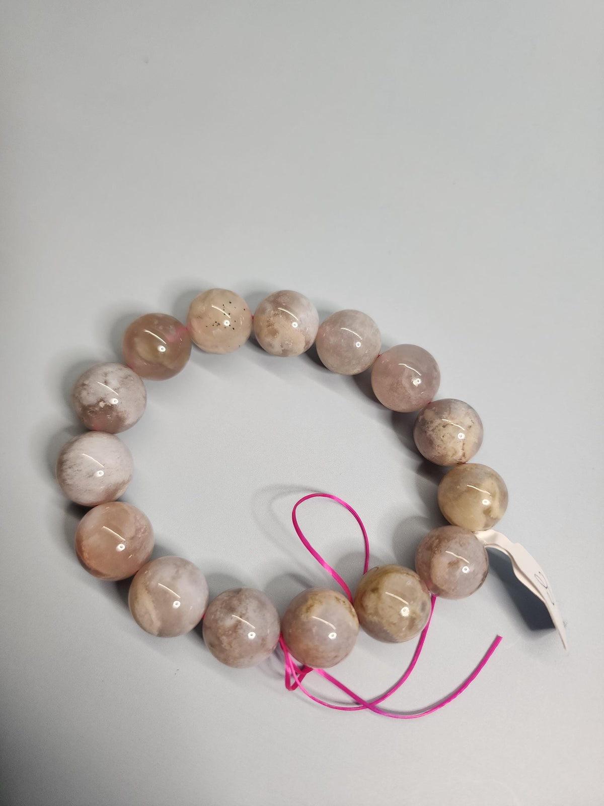 Natural Flower Agate 15mm Stretch Bracelet