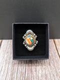Spiny Oyster Turquoise Ring - Solid 925 Sterling Silver Ring - Size 8