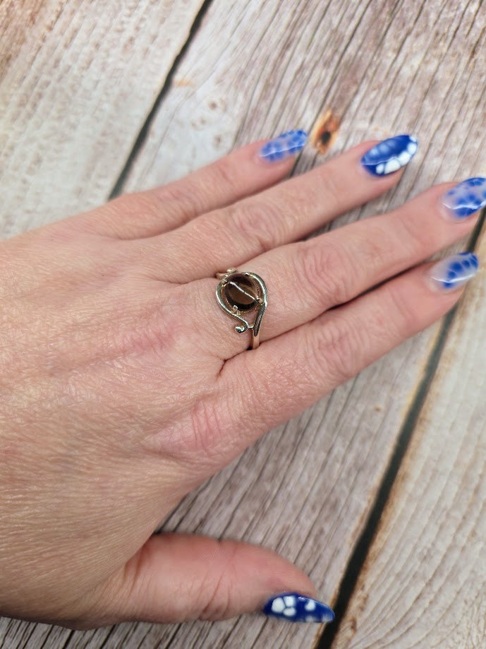 Oval Smoky Quartz Ring - Solid 925 Sterling Silver Ring - Size 8.75