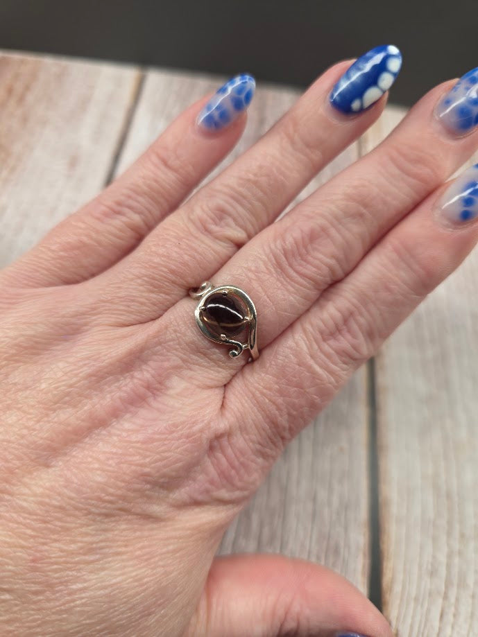 Oval Smoky Quartz Ring - Solid 925 Sterling Silver Ring - Size 8.75