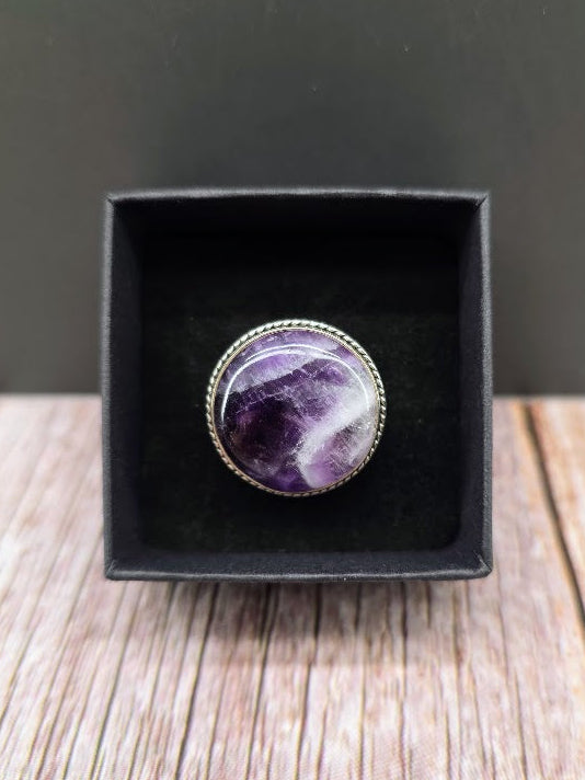 Round Dream Amethyst Ring - Solid 925 Sterling Silver Ring - Size 12