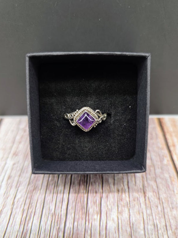 Square Amethyst Ring - Solid 925 Sterling Silver Ring - Size 9