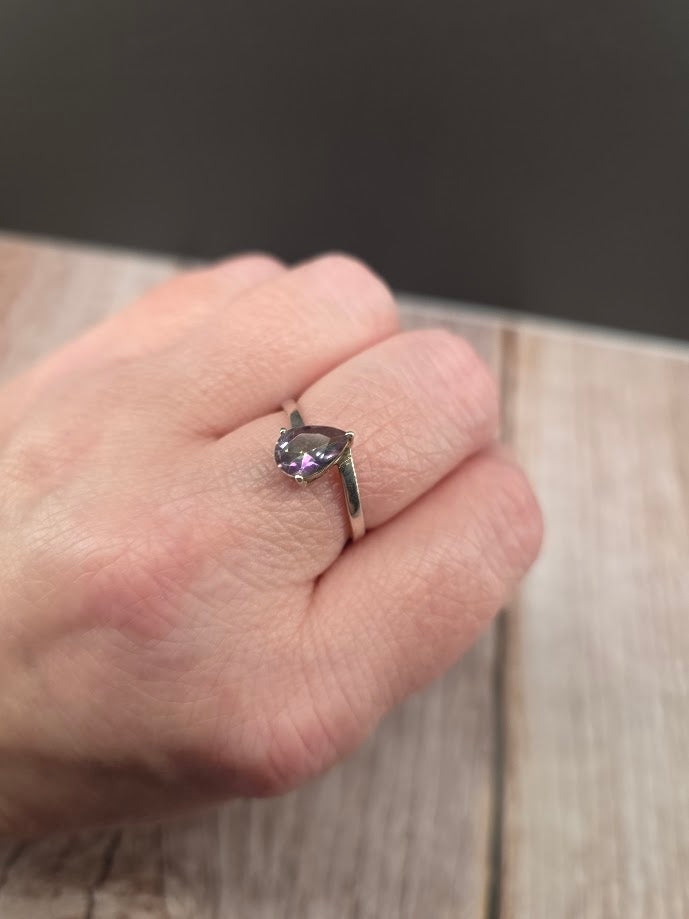 Pear Mystic Topaz Ring - Solid 925 Sterling Silver Ring - Size 8.5