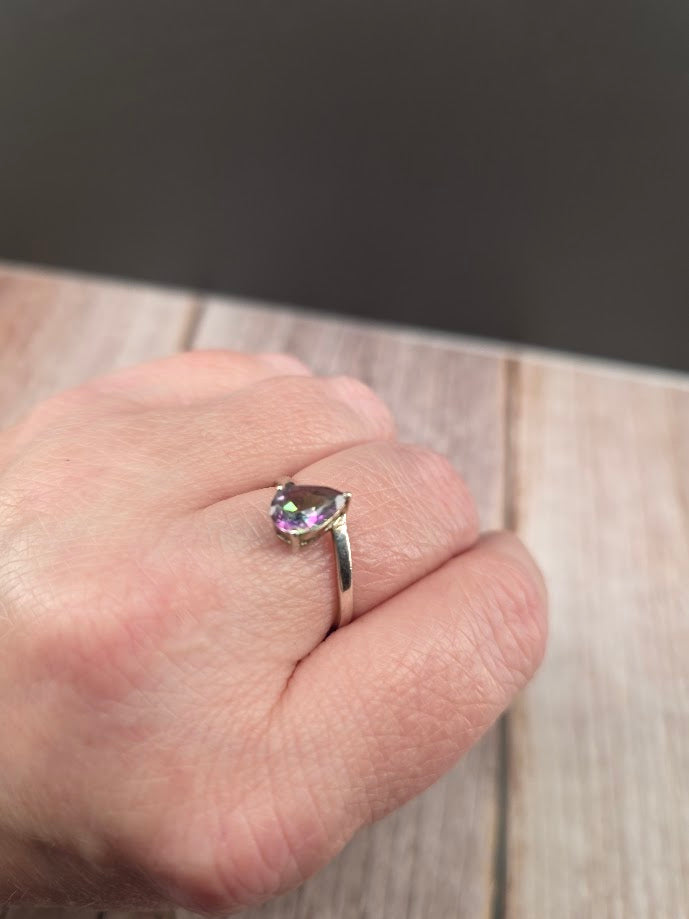 Pear Mystic Topaz Ring - Solid 925 Sterling Silver Ring - Size 8.5