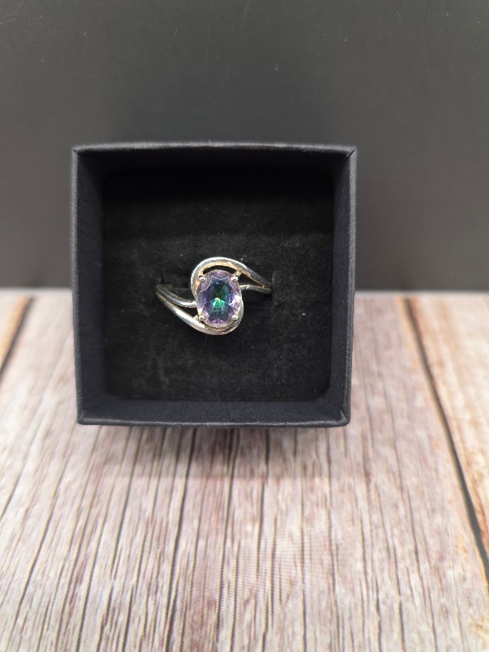 Oval Mystic Topaz Ring - Solid 925 Sterling Silver Ring - Size 9