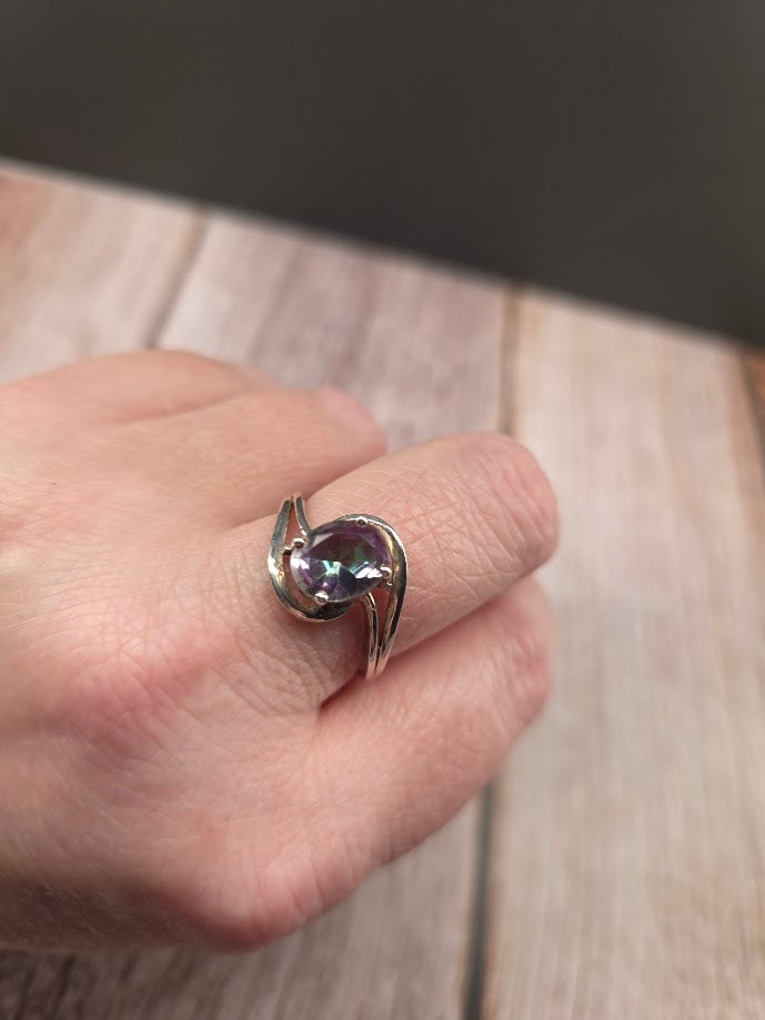 Oval Mystic Topaz Ring - Solid 925 Sterling Silver Ring - Size 9