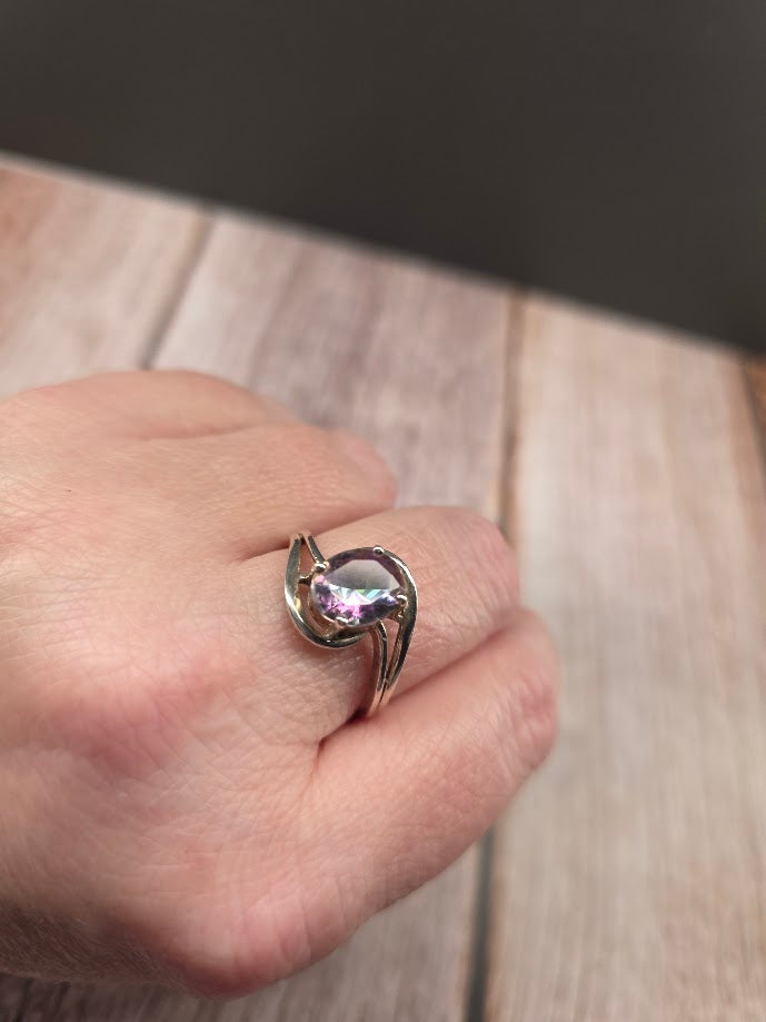 Oval Mystic Topaz Ring - Solid 925 Sterling Silver Ring - Size 9