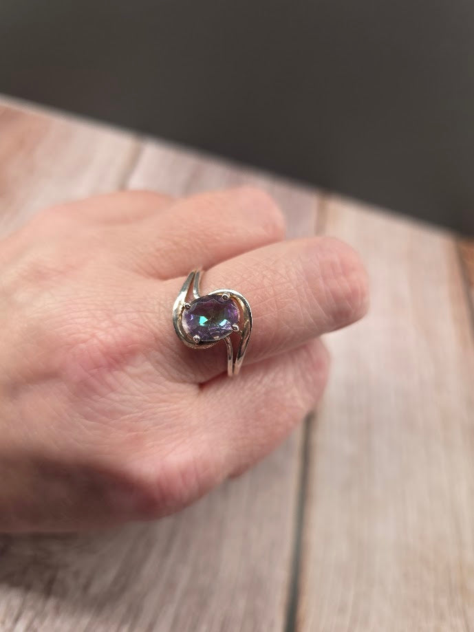 Oval Mystic Topaz Ring - Solid 925 Sterling Silver Ring - Size 9