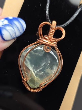Jelly Prehnite Wire Wrapped Pendant