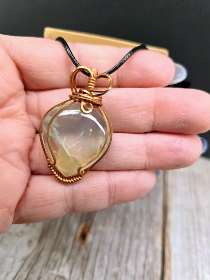Jelly Prehnite Wire Wrapped Pendant