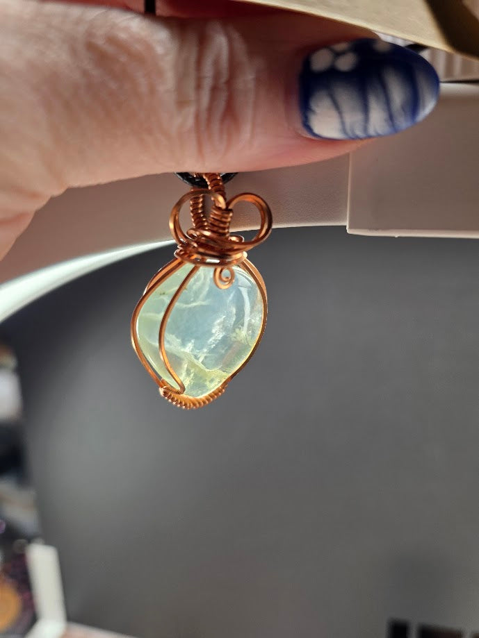 Jelly Prehnite Wire Wrapped Pendant