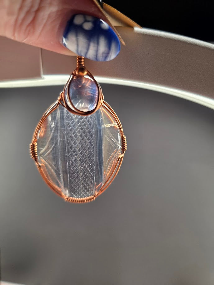 Hand Carved Fluorite Wire Wrapped Pendant