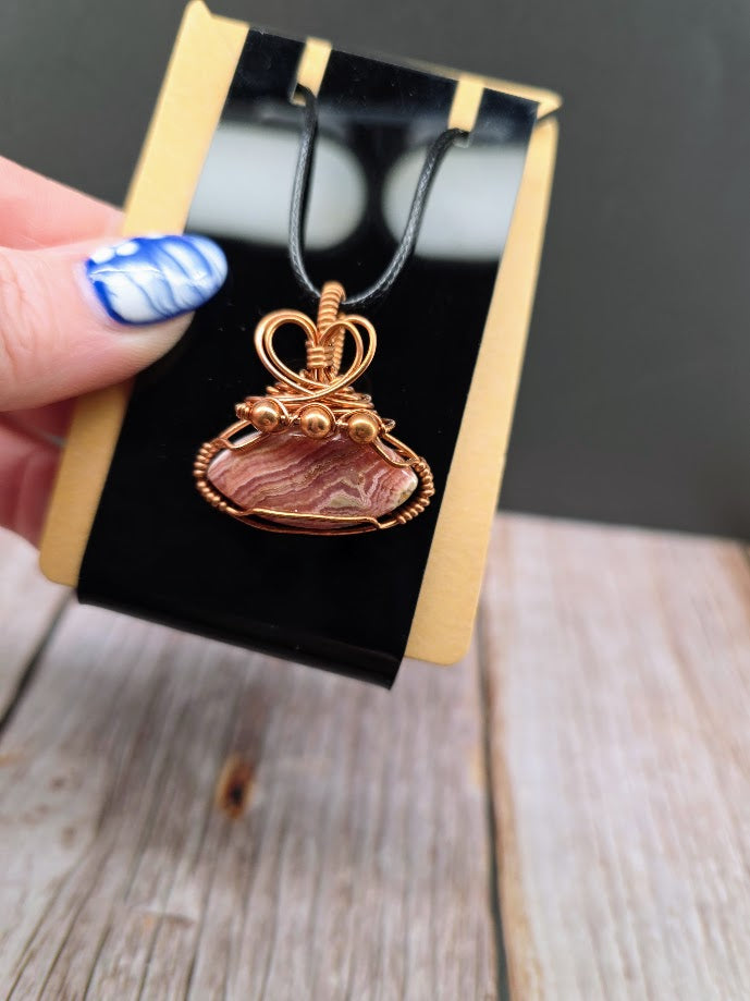 Rhodochrosite Wire Wrapped Pendant