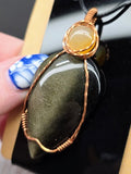 Gold Sheen Obsidian & Agate Wire Wrapped Pendant