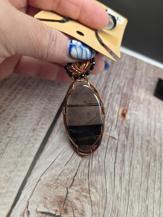 Midnight Lace Obsidian & Black Spinel Wire Wrapped Pendant